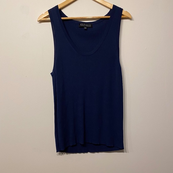 Eloquii Navy Blue Ribbed Stretchy Scoop Neck Tank Top - Picture 1 of 3